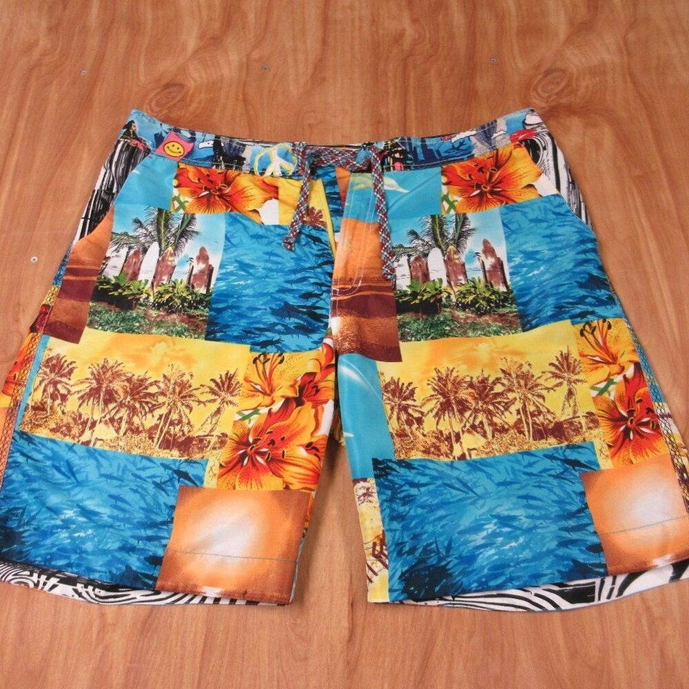 ROBERT GRAHAM Hawaiian Swim Shorts Swim Trunks Size 40 Tropical AOP Board Shorts